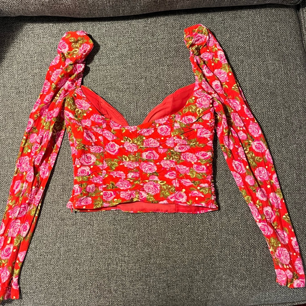 Zara Cropped Rose Patterned Top - Picture 3 of 5